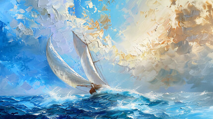 Art painting oil color sailboat  Auspiciousness  