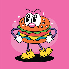cute cartoon hamburger character with doodle art style
