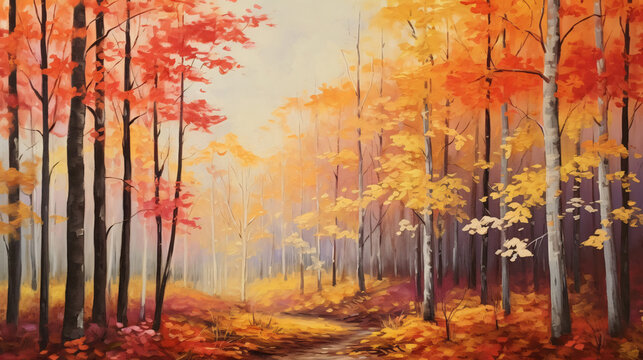 Autumns Beauty in Oils Vintage Painting of a Colorful