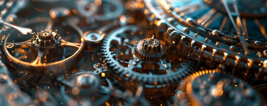 Close-up of intricate watch mechanisms with gears and springs, showcasing precision engineering.