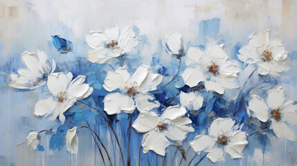 Beautiful blue and white flowers on rough paper texture