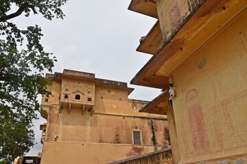 Majestic Historic Nahargarh Fort With Intricate Architecture Under Cloudy Skies , Jaipur, Rajasthan, India 
