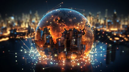 Foto op Plexiglas globe with highlighted regions, representing global business expansion © Raffaza