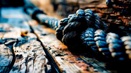 A large rope with a boat mooring knot - obrazy, fototapety, plakaty