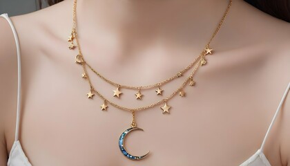 A Celestial Themed Necklace Adorned With Crescent Upscaled 5