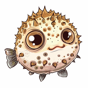 cute cartoon pufferfish with spikes clip art preview