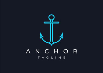 Anchor logo design vector icon flat illustration