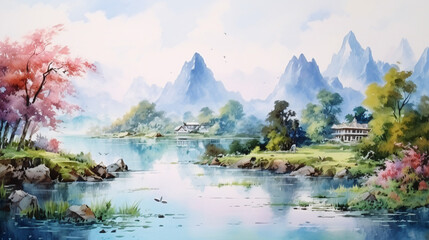 Beautiful oil painting landscape and scenic places 