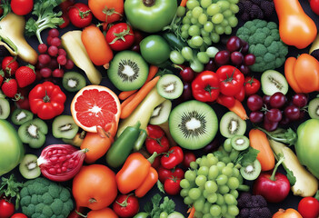 Vegetables and fruits seamless pattern background stock illustration