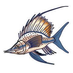 Marlin fish. Hand drawn vector illustration on a white background.