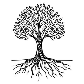 Black silhouette tree growing from the ground vector illustration on white background