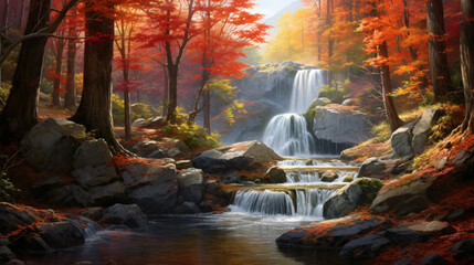 Beautiful waterfall with colorful stones in autumn 