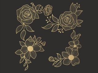 Gold flowers corner vector, nature, spring