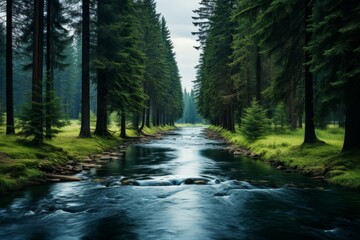 beautiful forest and river