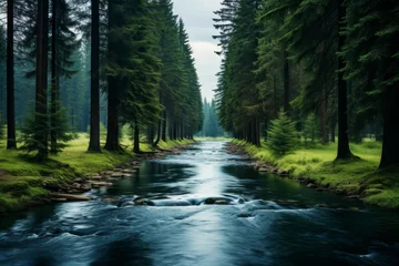 Fotobehang beautiful forest and river © Russell Zanaggy