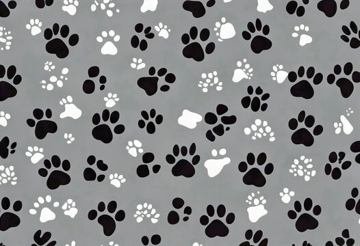 Seamless gray pattern with dog paws and bones stock illustration - Powered by Adobe