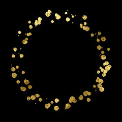 Stardust Gold Foil Frame Gold brush stroke. Sparkling golden ring frame made on brush stroke isolated on transparent background. Vector design element.