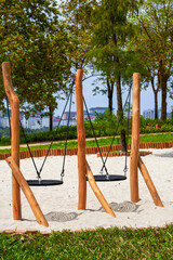 Relaxing wooden chairs in the campsite