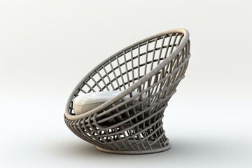 modern light grey rattan chair with elegant ornament isolated on white background 