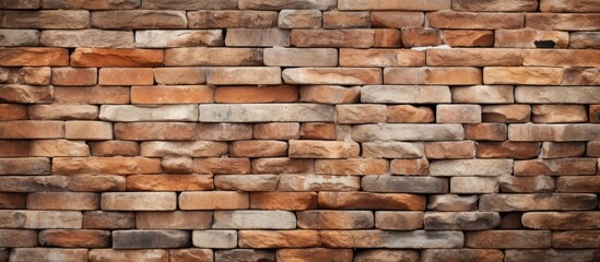 Fototapeta premium A detailed closeup of a brown brick wall showcasing the various shades and textures of the composite material. The facade resembles a solid stone wall built with precision brickwork