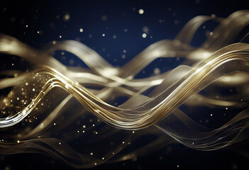 Abstract Gold Waves. Shiny golden moving lines design element with glitter effect on dark...
