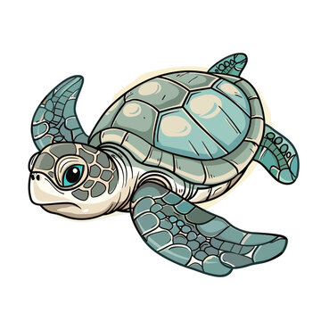 Cute cartoon sea turtle isolated on white background. Vector illustration.