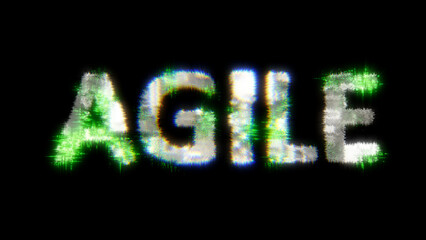 green cybernetical text AGILE with noise distortion, isolated - object 3D rendering