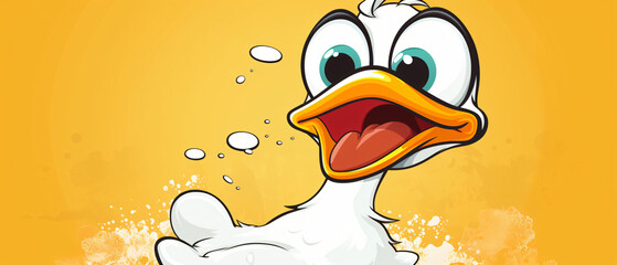 Cartoon duck with speech bubble in retro texture style