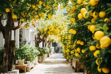 trees with lemons on a city street on a sunny day