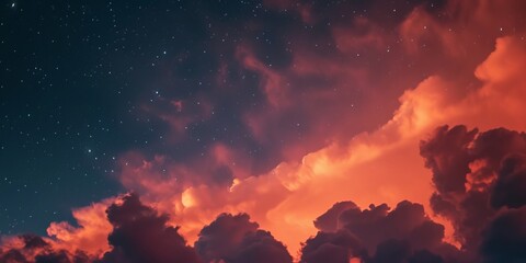 close up of twilight sky with clouds and stars