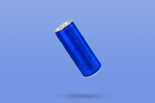 Aluminum blue color soft drink soda can isolated on blue background