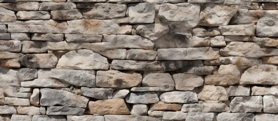 A detailed shot of a stone wall showcasing a variety of rocks, showcasing the natural beauty and durability of this composite building material
