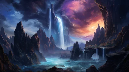Papier Peint photo autocollant Aurores boréales Celestial Cascades Galactic Waterfalls