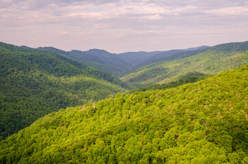 Fototapeta premium Summer Time Overlook at The Blue Ridge Parkway, National Parkway and All-American Road