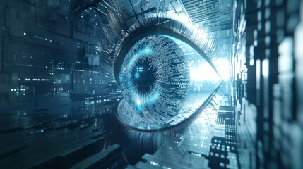 digital eye scanning cyber security technology - obrazy, fototapety, plakaty