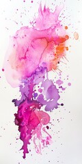 A spontaneous burst of magenta and purple watercolors, accented with hints of orange, evokes a sense of creative freedom on a white canvas.