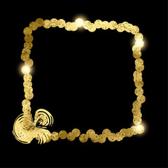 Stardust Gold Foil Frame Gold brush stroke. Sparkling golden ring frame made on brush stroke isolated on transparent background. Vector design element.