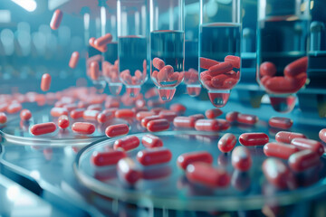 Antibiotic-resistant bacteria being studied in a laboratory to develop new antimicrobial agents. - obrazy, fototapety, plakaty