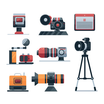 Camera and video production icons flat vector
