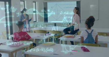 Animation of mathematical data processing over diverse students at school - Powered by Adobe