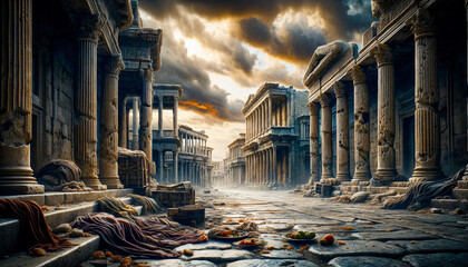 Destruction Of Pompeii by Vesuvius illustration - obrazy, fototapety, plakaty