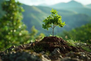 A reforestation initiative planting trees to combat deforestation and restore ecosystems. - obrazy, fototapety, plakaty