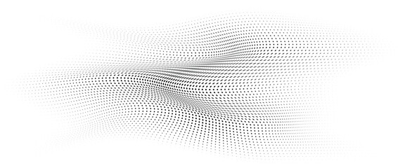 Flowing Wave Dot Halftone Pattern: Curve Gradient Shape on Transparent Background. Suitable for AI, Tech, Network, Digital, Science, and Technology Themes.