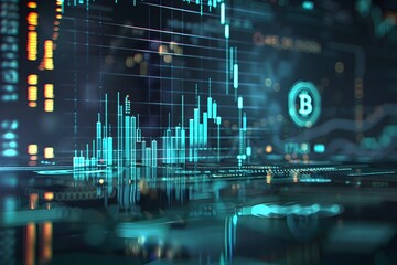 Bitcoin Cryptocurrency Coins Amid Digital Finance Chart Background: A Glimpse into the Future of Financial Trading