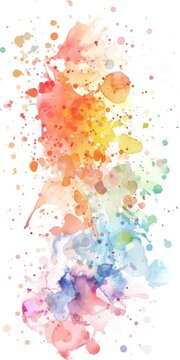A whimsical array of watercolor droplets in a spectrum of colors cascades down a white background, reminiscent of a festive confetti shower. © BackgroundWorld