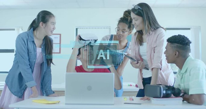 Animation of ai data processing over diverse students at school