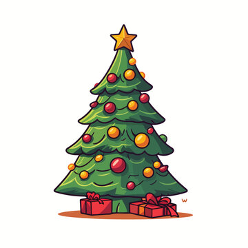 Cartoon christmas tree decoration celebration image