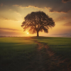 Fototapeta na wymiar A Lonely tree in the sunset.