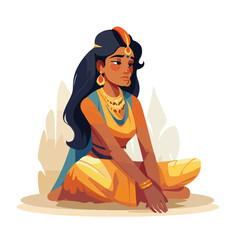 Cartoon Indian Lady Pensive Character Design