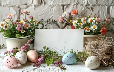 Frame of paper with Easter decoration around